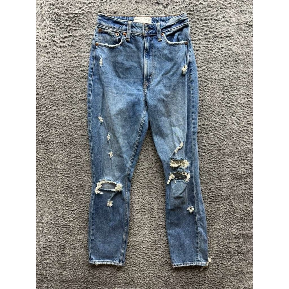 Abercrombie & Fitch The Mom High Rise Distressed Jeans Medium Wash Women Size 23